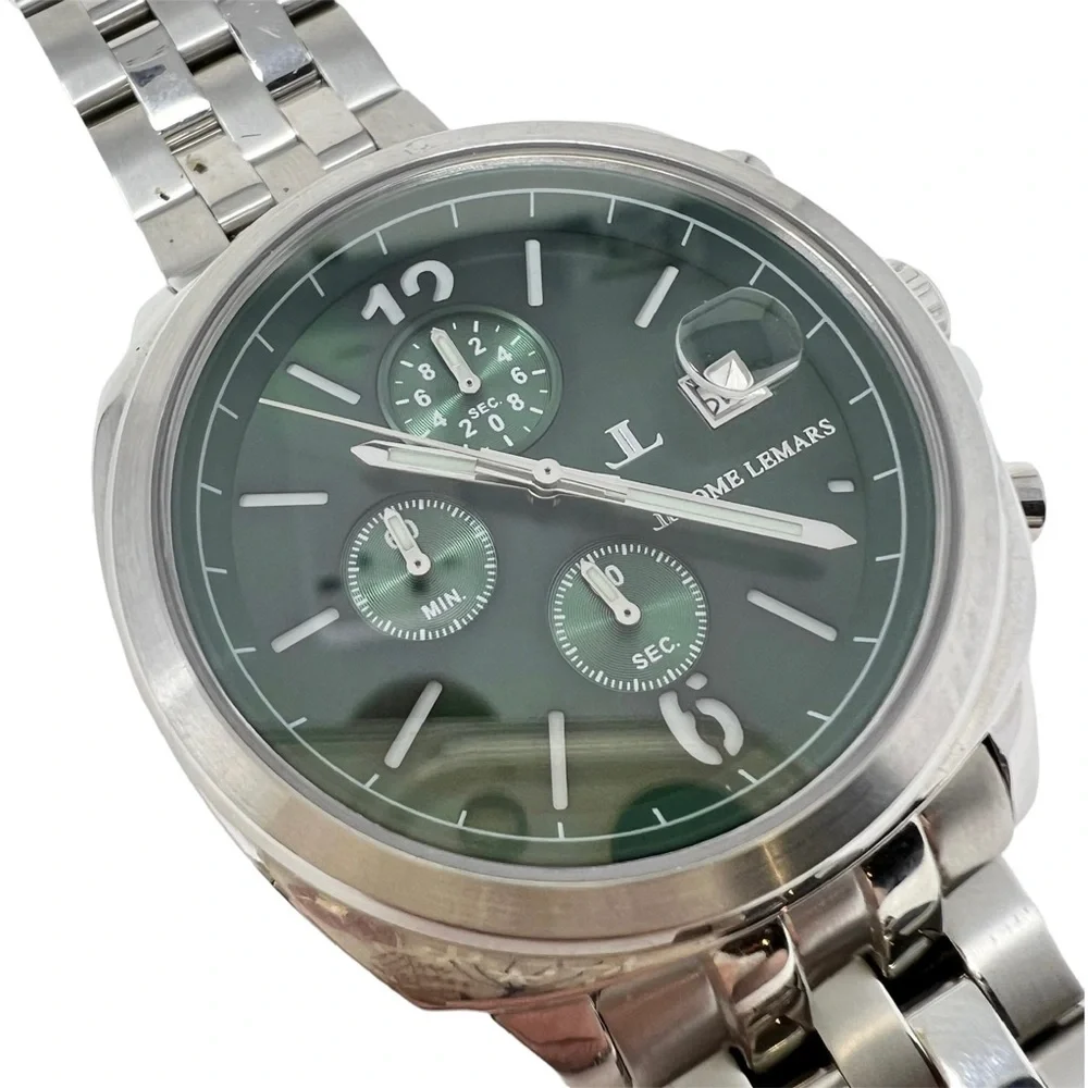 Jerome LeMars JL5557B Green Dial Stainless Steel Wristwatch Water Resistant